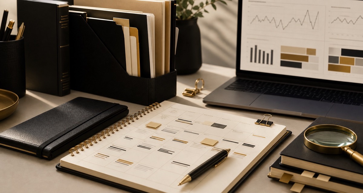 Legal content calendar and search analytics workspace for B2B law firm marketing strategy.