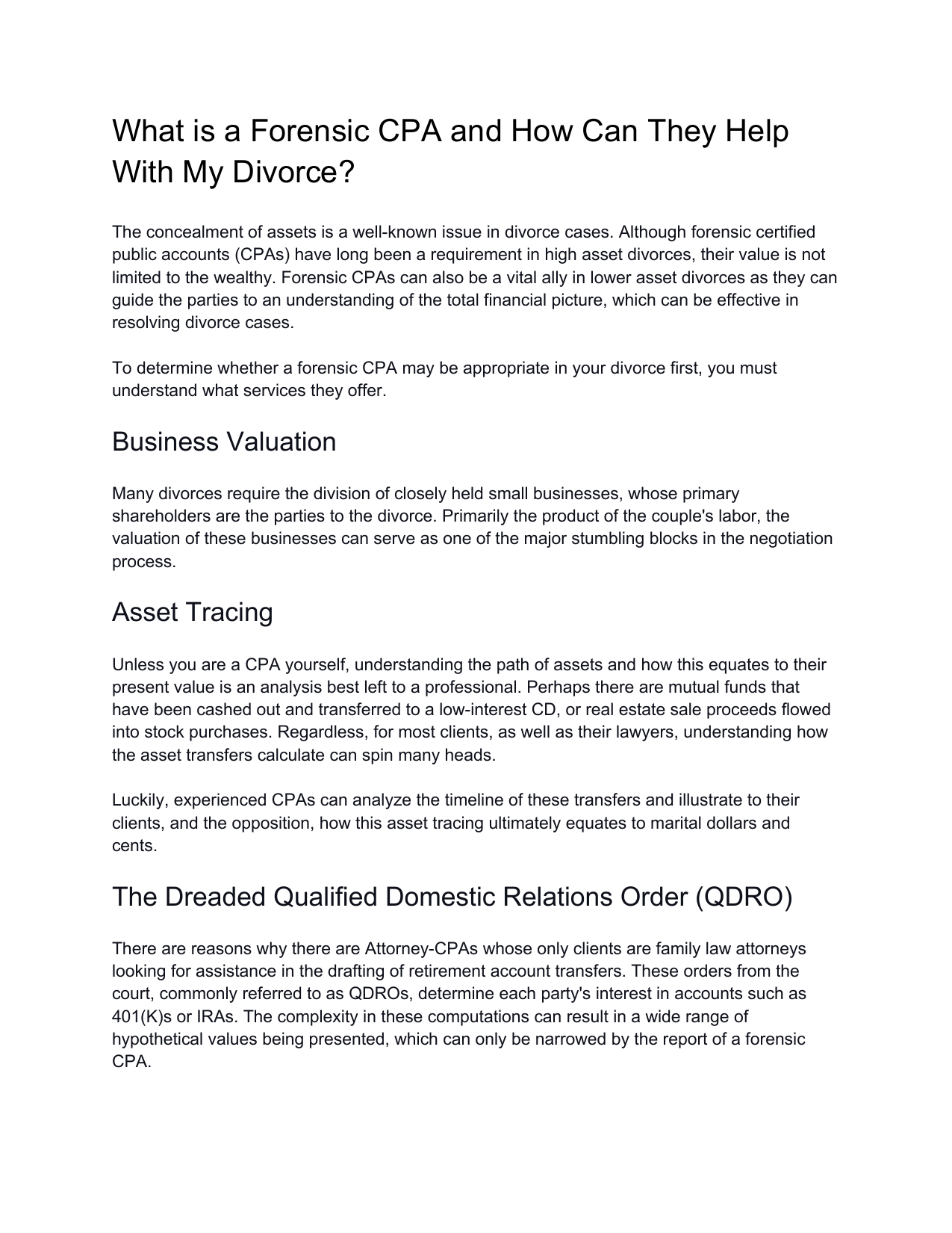 Preview of Forensic CPA Divorce Article